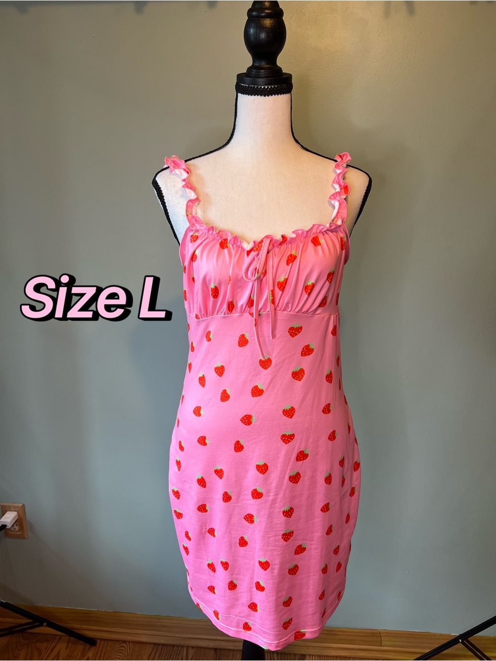 Pink Strawberry Print Dress Size L